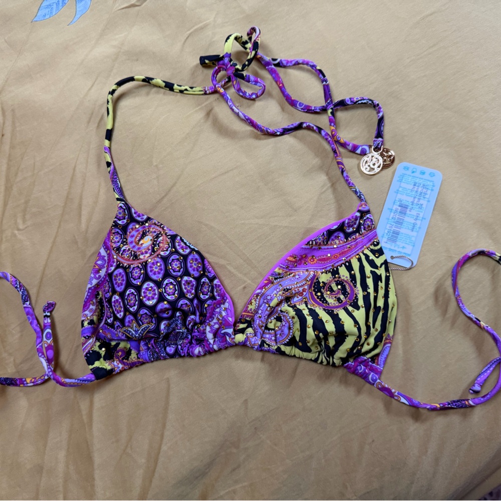 Luli Fama Purple and Yellow/Green Bikini with Crystals